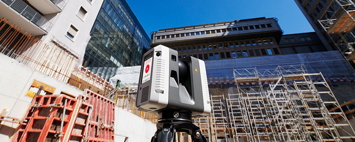 Leica RTC 360 laser scanner on a construction site.