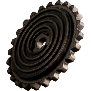 3D printed gear printed in black Precise PLA material from Markforged
