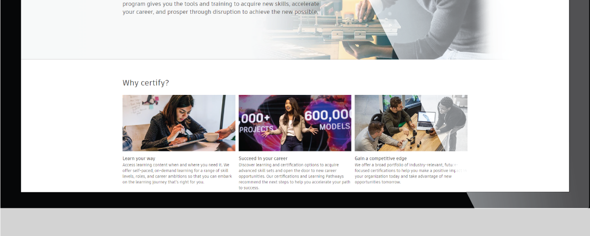 Image of a screen showing Autodesk Certification levels